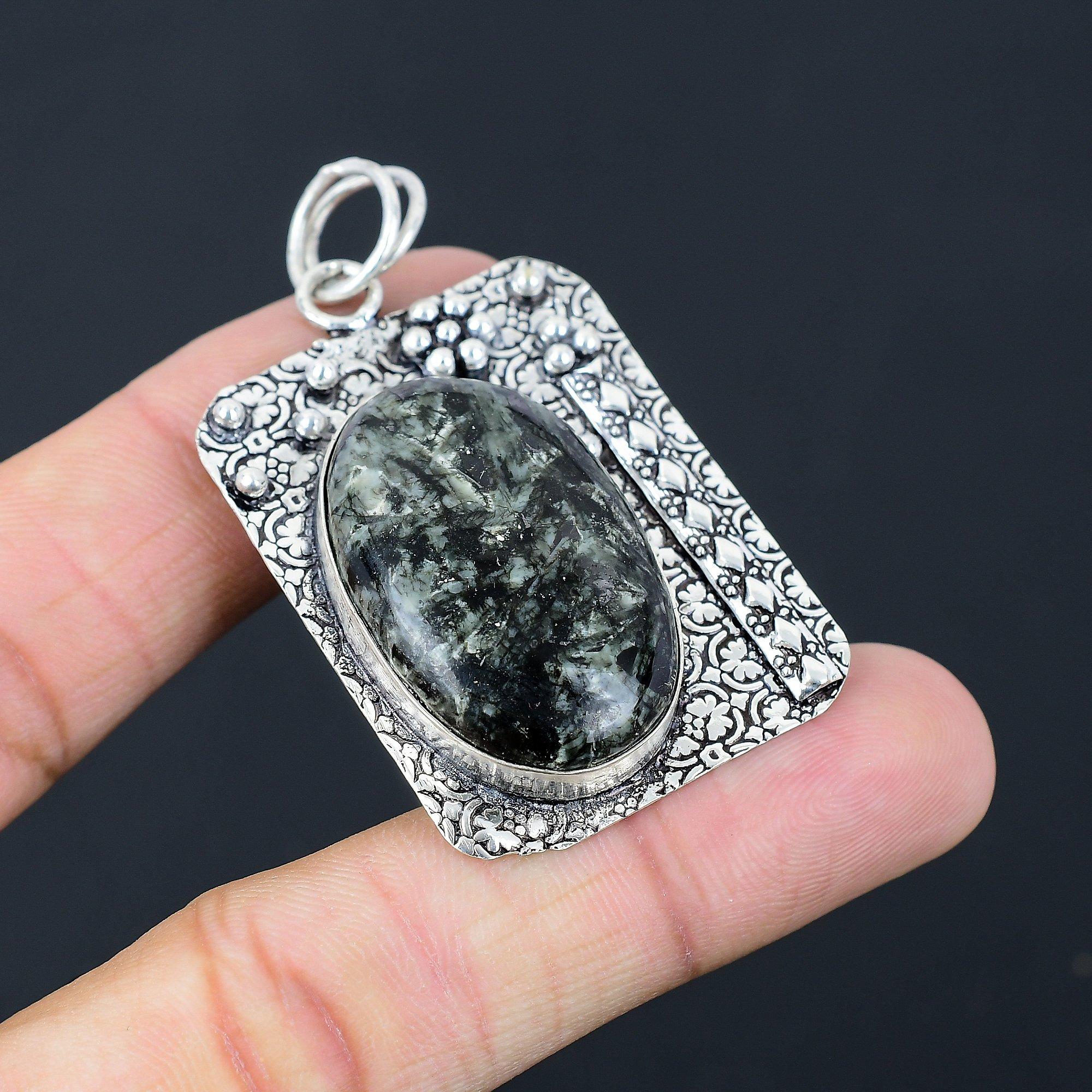 Mothers day Sale Sterling Silver Oval Star Galaxy Jasper Gemstone Unique Pendant