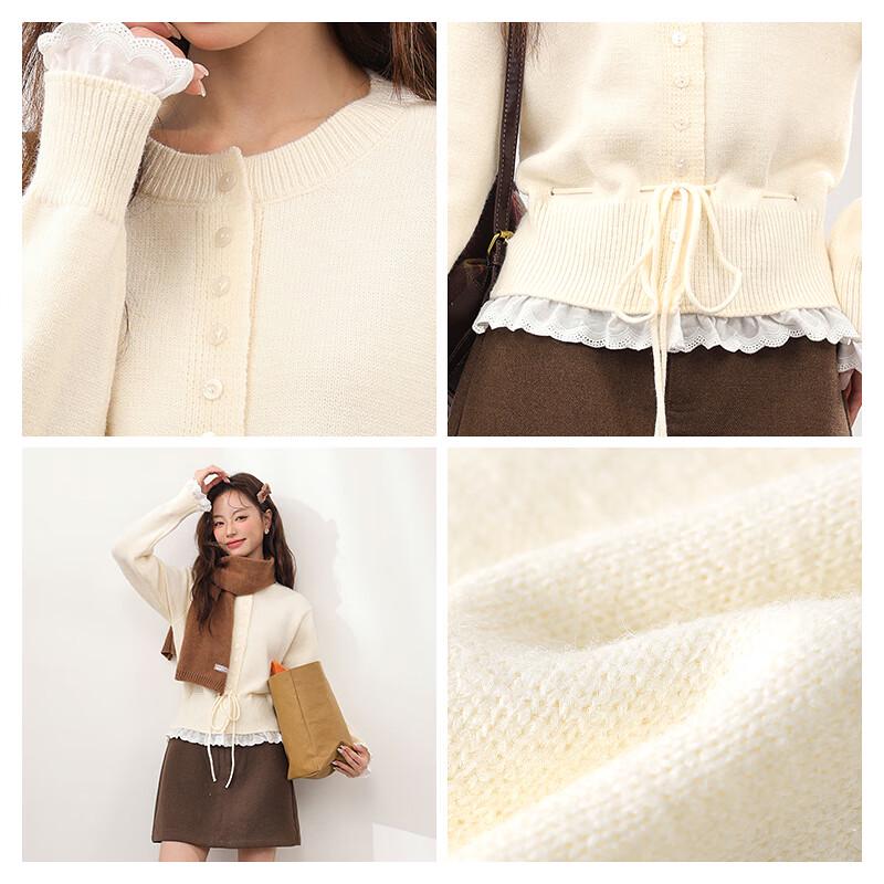 MJ STYLE Women's Ruffle Trim Colorblock Knit Cardigan