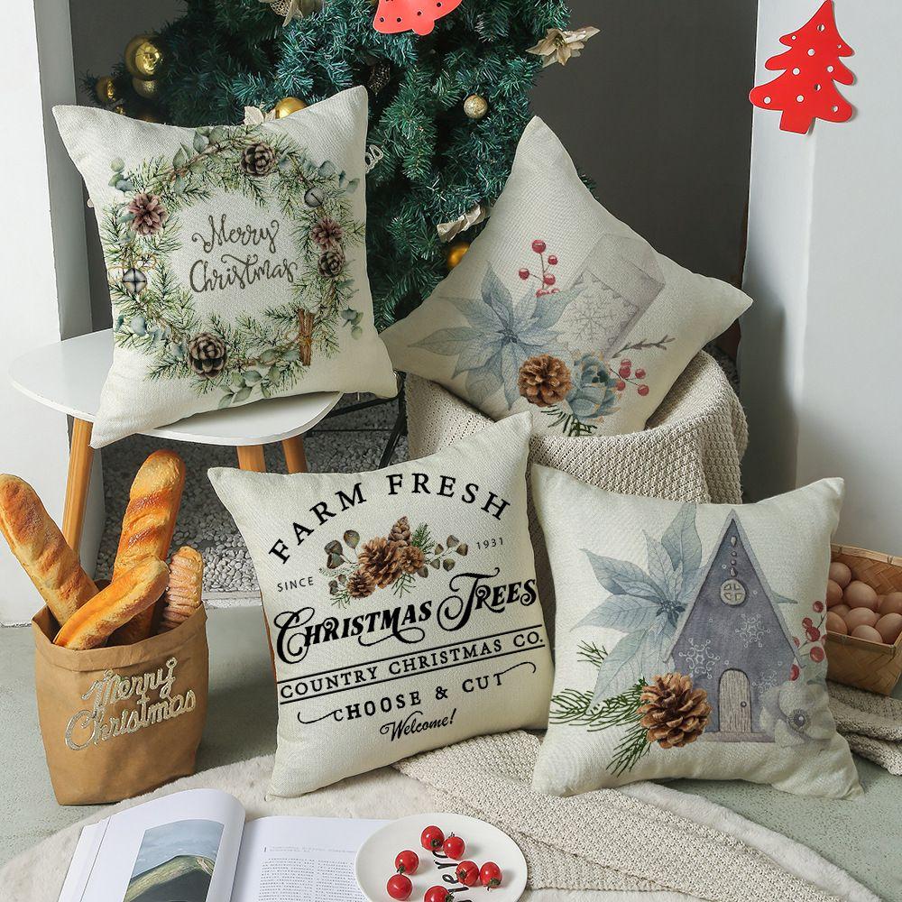 New Year Cartoon Christmas Decorations Christmas Pillowcase Pillow Cover Polyester Cushion Cover