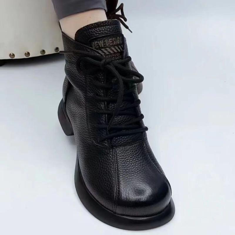 

Low-heeled short boots women s soft-soled autumn and winter new products fleece short tube thick-heeled British leather boots Martin boots women 35 чёрный