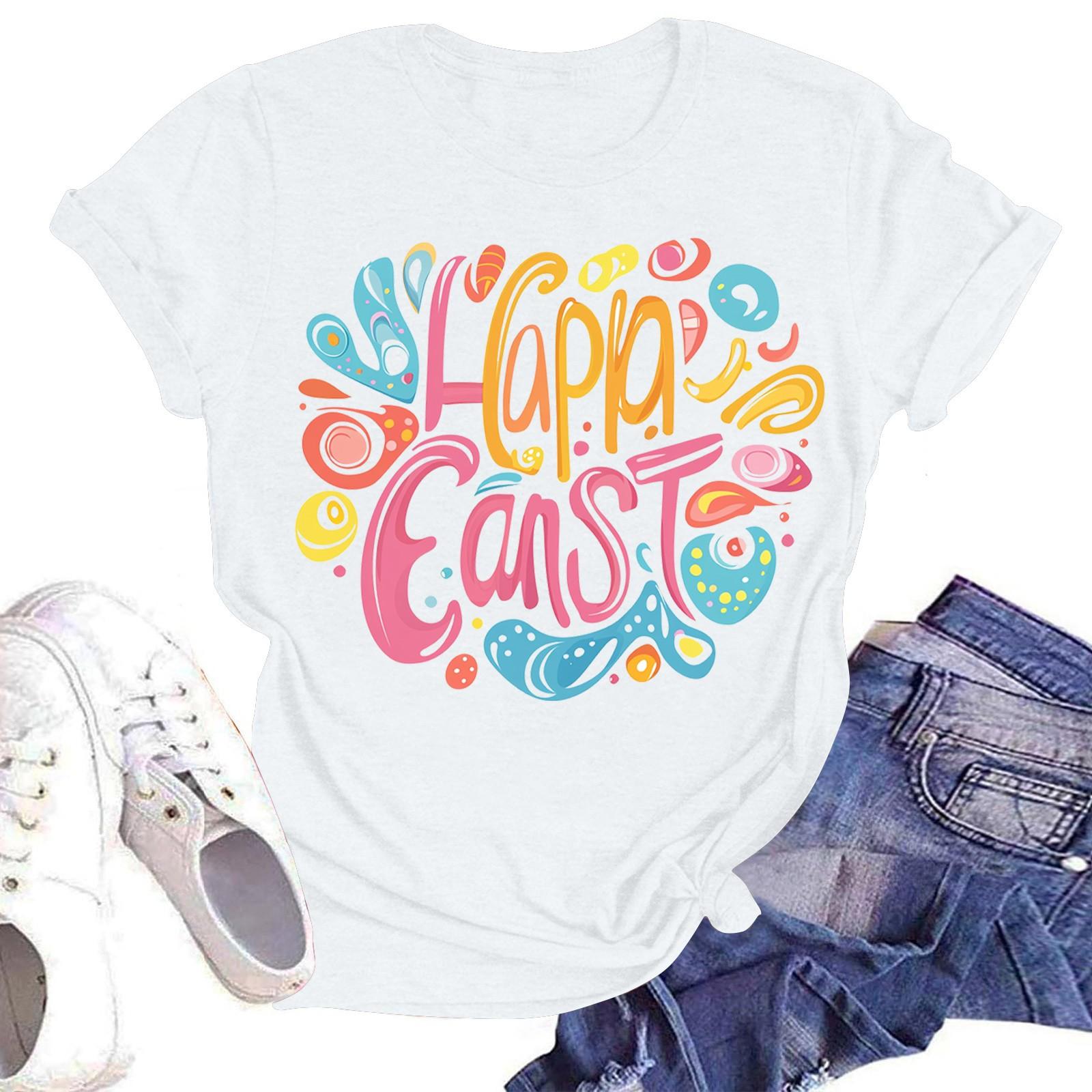 

Жіноча повсякденна модна вулична приталена футболка з коротким рукавом з великоднім принтом XL білий