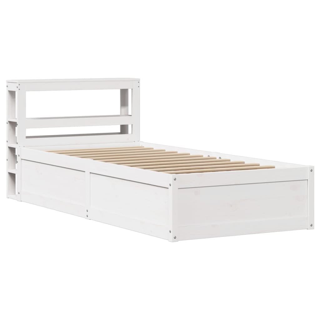 Vidaxl Bed Frame with Headboard, White, 75X190 Cm, Solid Pine Wood