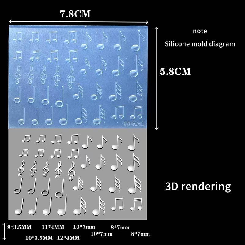 3D Letter Musical Note Number Nail Silicone Mold Diy  Nail Decoration Tools Nail Templates Manicure Design Tool Supplies