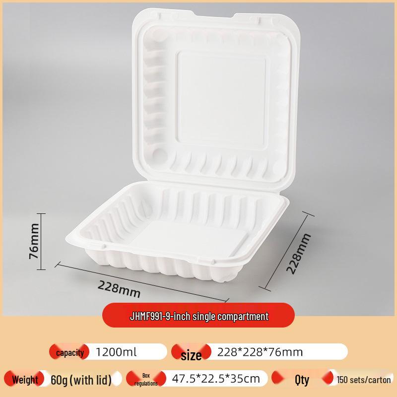 Biodegradable Three-Compartment Bento Box with Hinged Lid