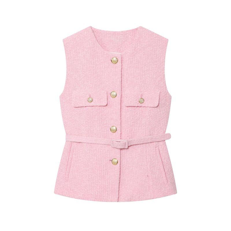 

Araltay New Arrival Women s Clothing Fashion Style Fashion All-Match Casual Wind Belt Belt Tight Waist Thick Imitation Sleeveless Outwear Pink L