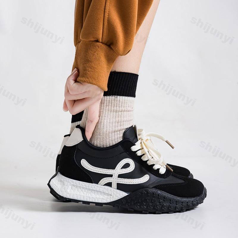 Fashion Women's Leisure Sports Shoes Non Slip Comfortable PU Leather Sneakers Lace Up Increased Height Design Casual Shoes Zapatos Mujer
