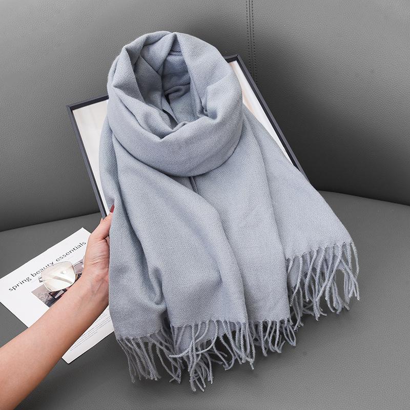Scarf Winter Women'S Cashmere Literary And Artistic Thickening Warm Dual-Purpose Solid Color Fashion Atmosphere Scarf