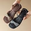 French Vintage Low Heel One Strap Open Toe Sandals Block Heel Foreign Style Versatile Plus Size Women's Shoes