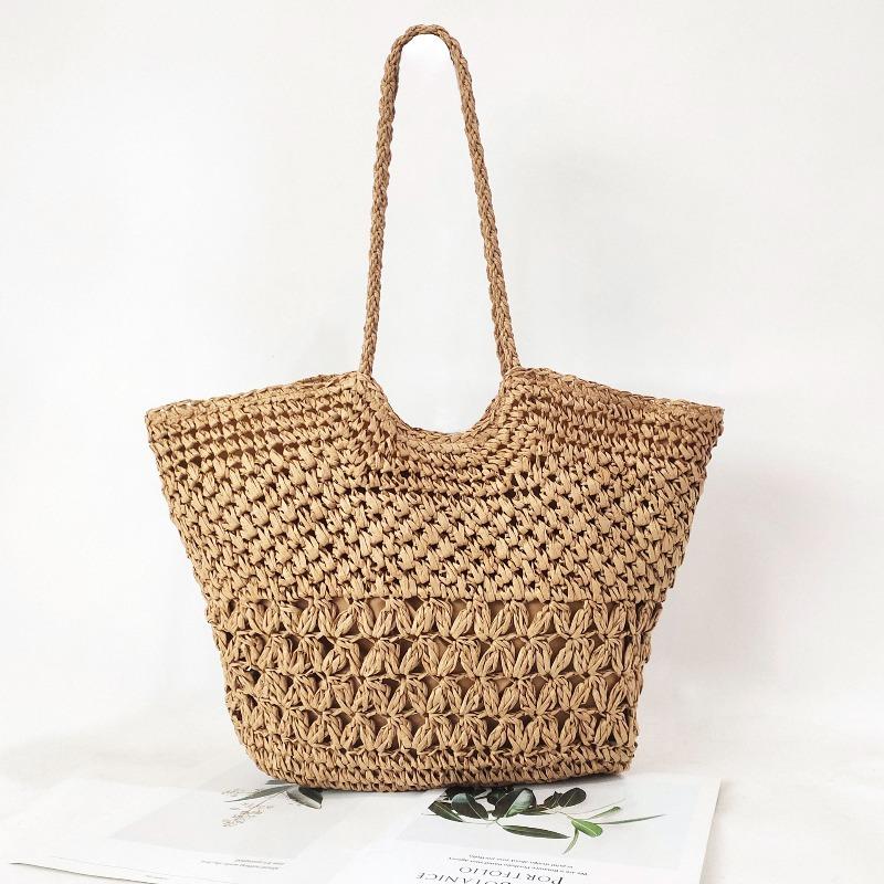 Hollow Paper Rope Straw Bag Seaside Hand-woven Bag Large Capacity Shoulder Tote Bag Women's Vacation Beach Bag