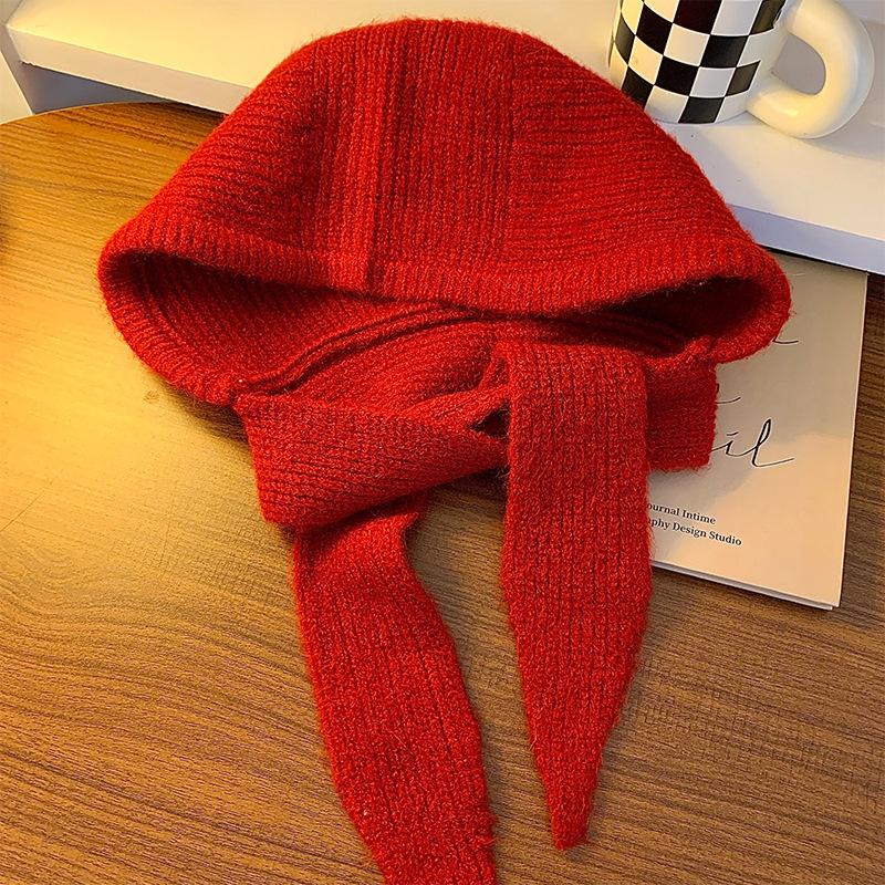 Big Head Waist Balaclava Hat Women's Autumn and Winter New Knitted Hoodie Neck Integrated Warm Ear Protection Knitted Hat