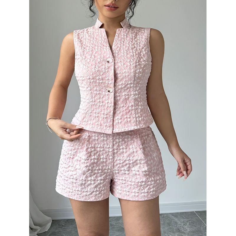 

Tank Top and Shorts Set Fashion Wind New Arrival Fashion Pure Color Casual Vest Shorts Two-Piece Suit Pink XL