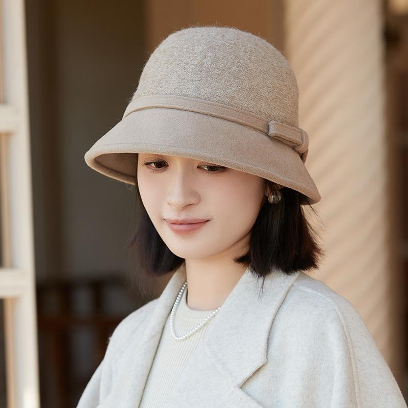 In The Elderly Bow Bucket Hat Women's Autumn and Winter Hat New Thermal Basin Hat