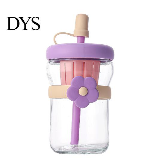 Colorful Borosilicate Glass Tea Cup Straw Cup, with Detachable Filter, Macaron Color Flower Cute Bottle Decor, Portable Heat Resistant Travel Mug, for