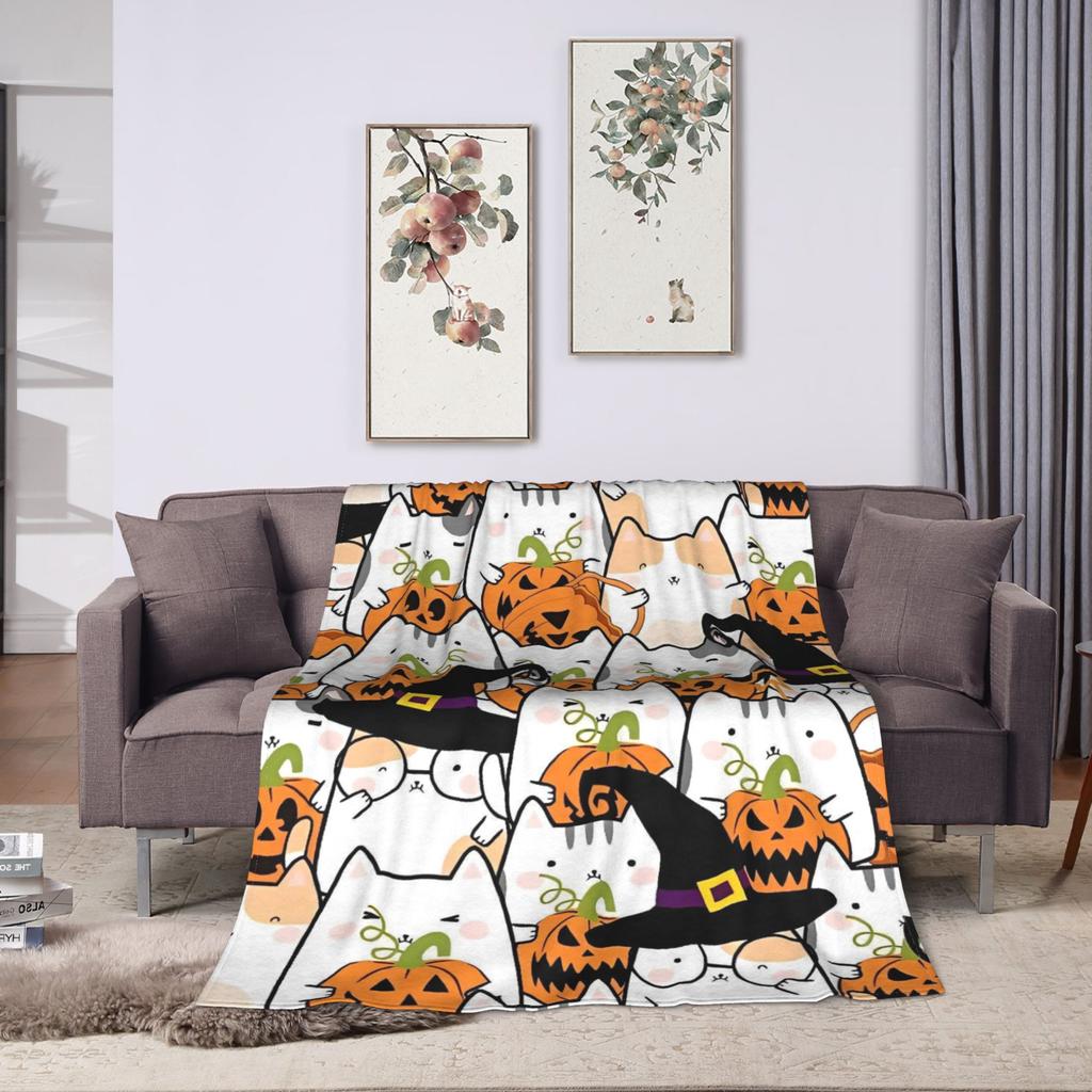 Halloween Theme Pattern Flannel Blankets Winter  Warm Soft Bedding Throws Couch Chair Pattern Bedspread Sofa Bed Cover