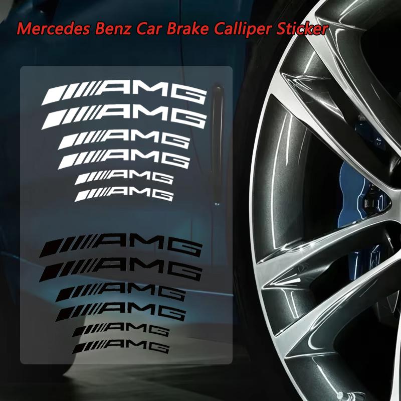 ZJH5 6PCS Car Brake Caliper Stickers Heat Resistant Decoration PVC Decals For Mercedes Benz B/C/E/S Class A Class C200L GLC GLK CLA