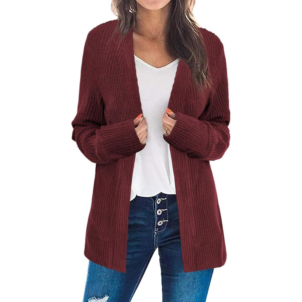Women's Casual Fashion V-Neck Color Long Sleeve Knit Coat