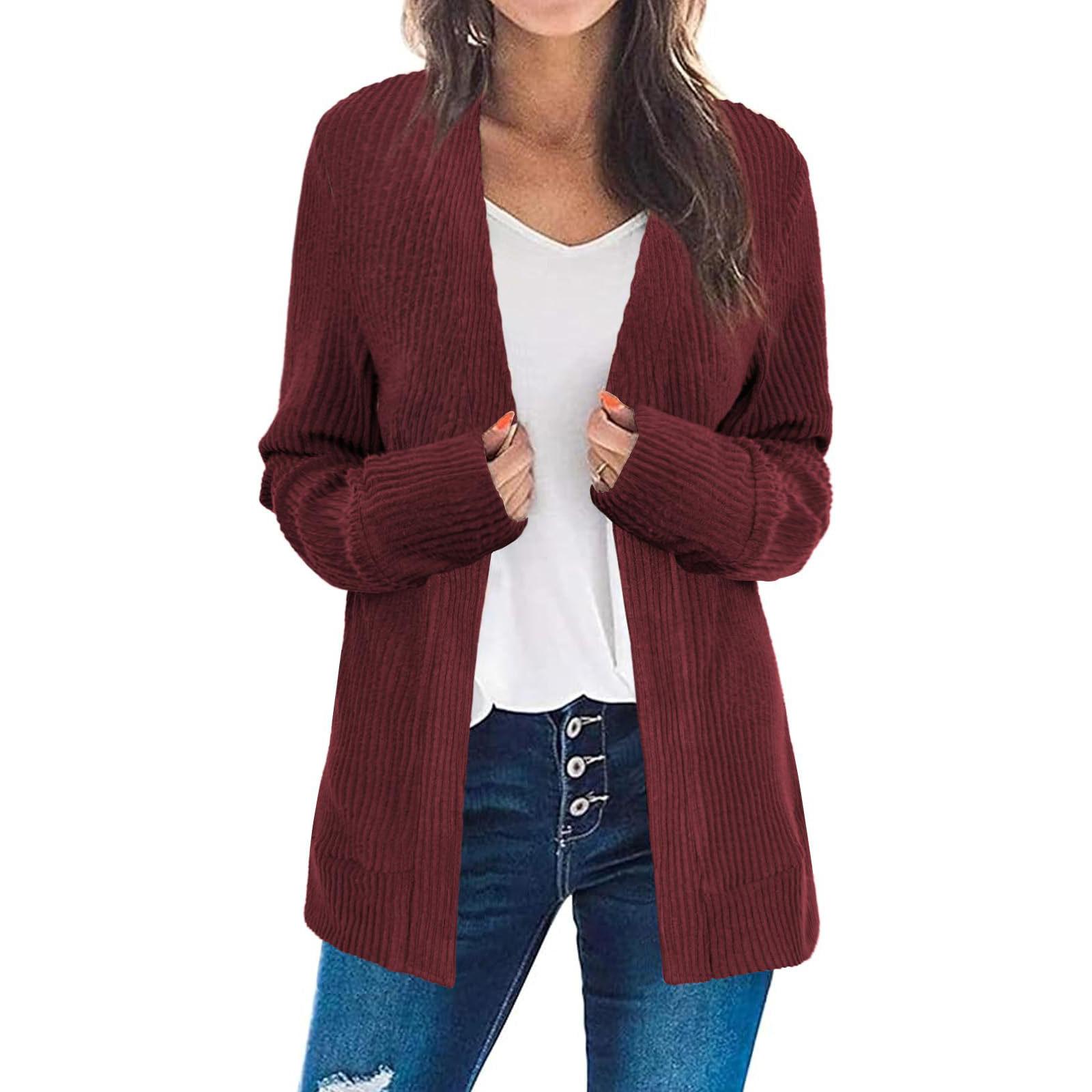 

Women s Casual Fashion V-Neck Solid Color Long Sleeve Knit Coat XL