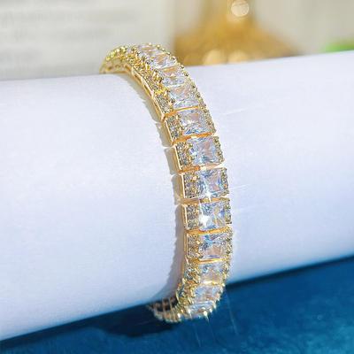 CMM Armband Weiblich 2024 Nischendesigner Geometrischer Rechteckiger Zirkon High-End Goldener Brautparty-Hochzeitsschmuck