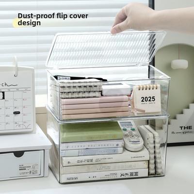 Desktop Transparent Covered Storage Box, Large-capacity Dust-proof Office Desk Stationery Storage Box, Storage Box
