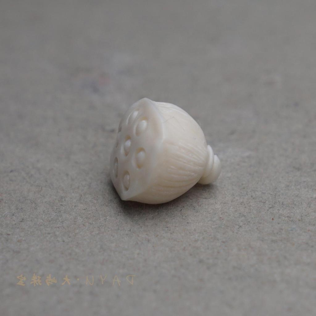 Natural Mammoth Ivory Carving with Turquoise Lotus Pod Hand Chain Accessory.