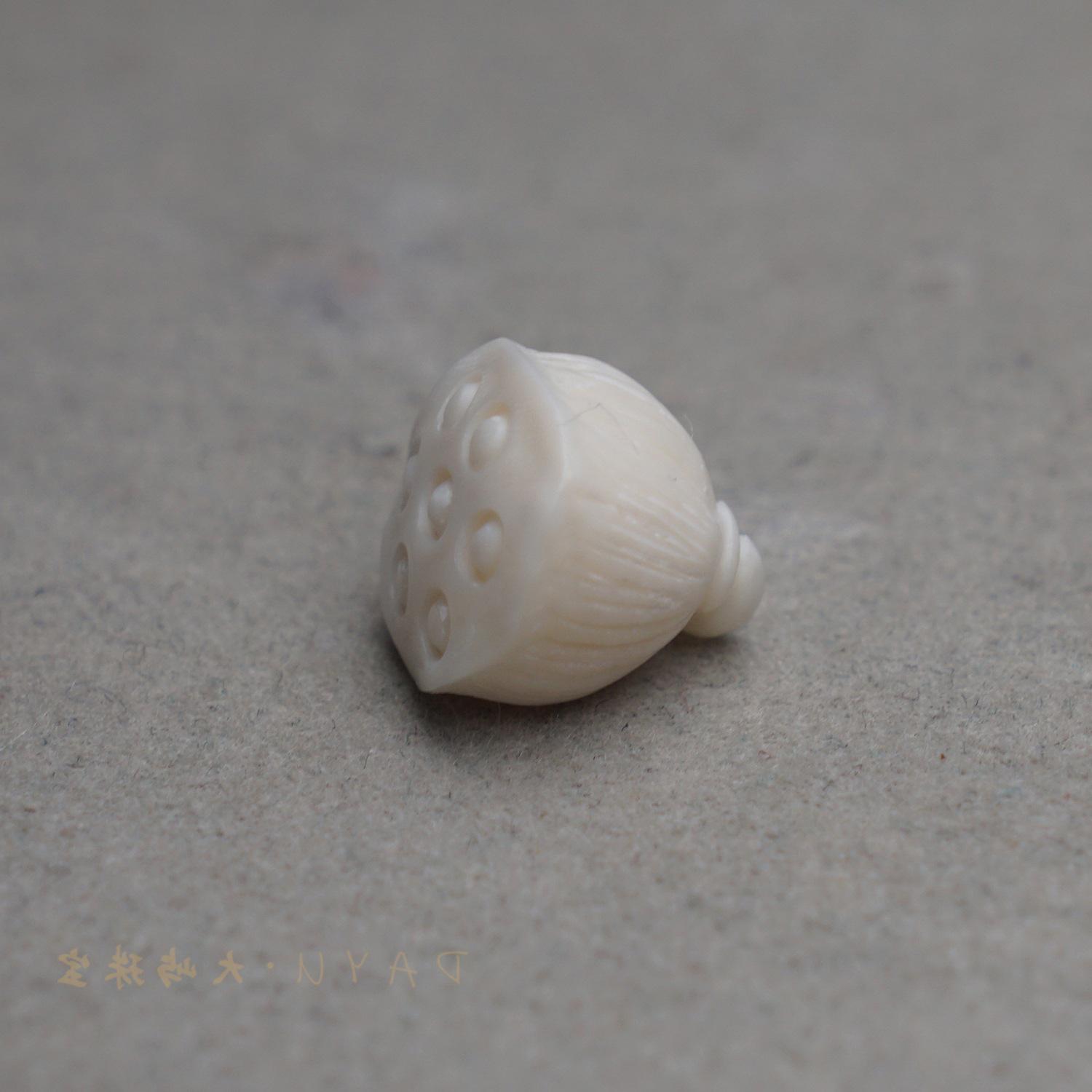 Natural Mammoth Ivory Carving with Turquoise Lotus Pod Hand Chain Accessory. Through Hole