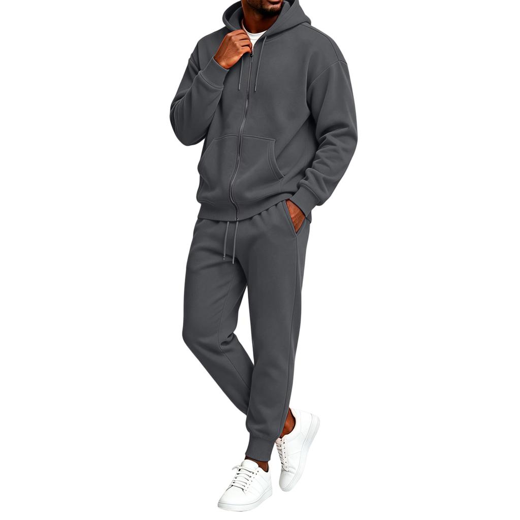 Unisex Zip Up Hooded Sweatshirt and Jogger Pants 2 Piece Set for Casual Streetwear