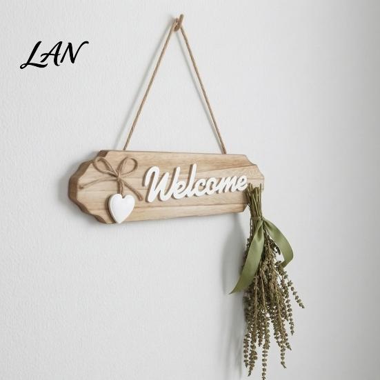 Rustic Hanging Door Decor Front Welcome Sign, Pastoral Style Wall Decoration, Wooden Ornament for Guest with Hemp Rope Home Entrance Farmhouse