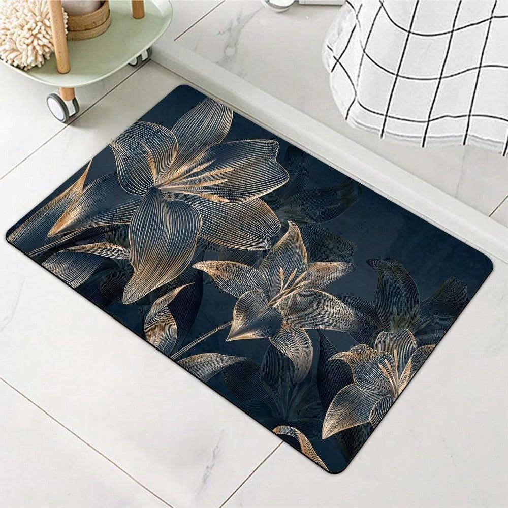 Floral Butterfly Delicate Elegant Carpet Mat Rug Non Slip Easy Clean Home Decor for Bathroom Living Bedroom Door Indoor