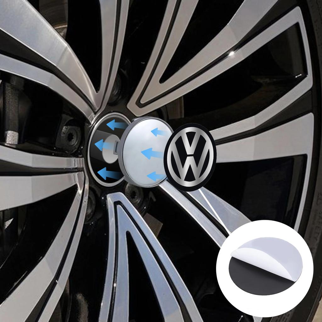 4Pcs Car Wheel Center Hub Caps Covers Badge 60MM/63MM/68MM Compatible with Volkswagen VW R GTI Passat CC Golf MK4 TSI GTD Touare