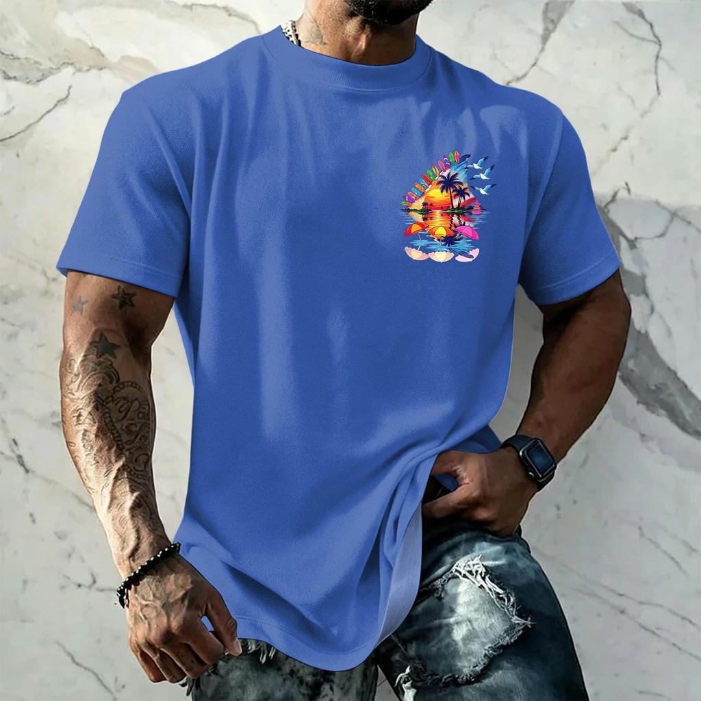 Men's Retro Hawaiian Texture Print Short Sleeve T Shirt Loose Fit Casual Summer Daily Wear Top Soft Fabric Breathable Design
