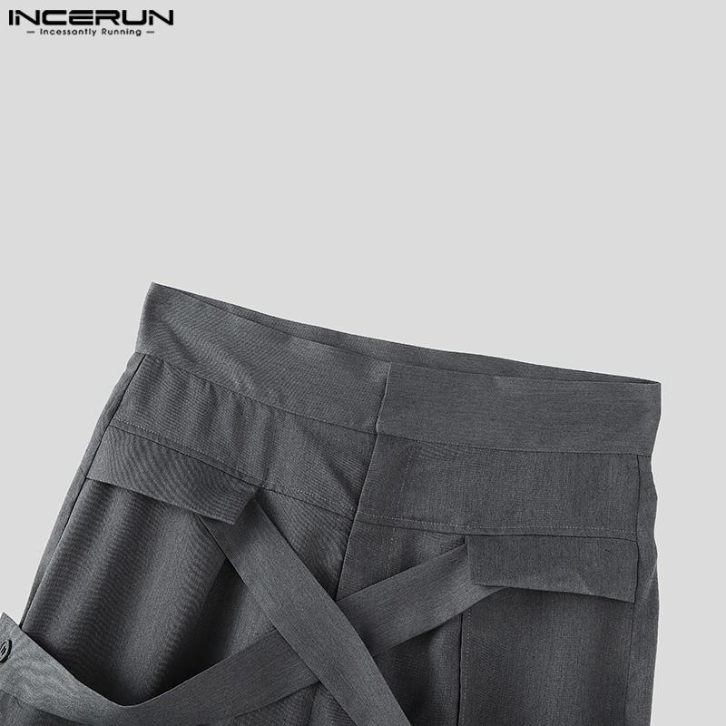 INCERUN Men Zipper Button Front Cross Splits Casual Long Pants Trousers