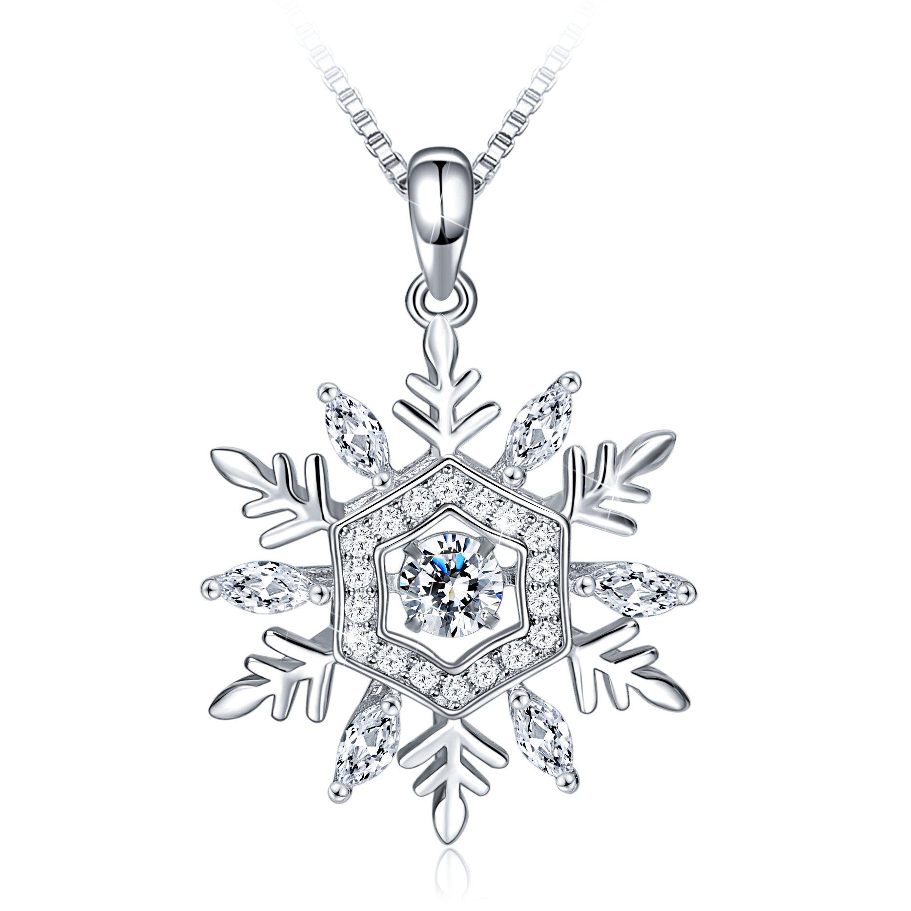 

[Long Way] Women s Necklace, Snow Pendant, Sterling Silver 925 & Zirconia, Perfect Gift for Celebrations, Mother s Day, Birthdays, Anniversaries