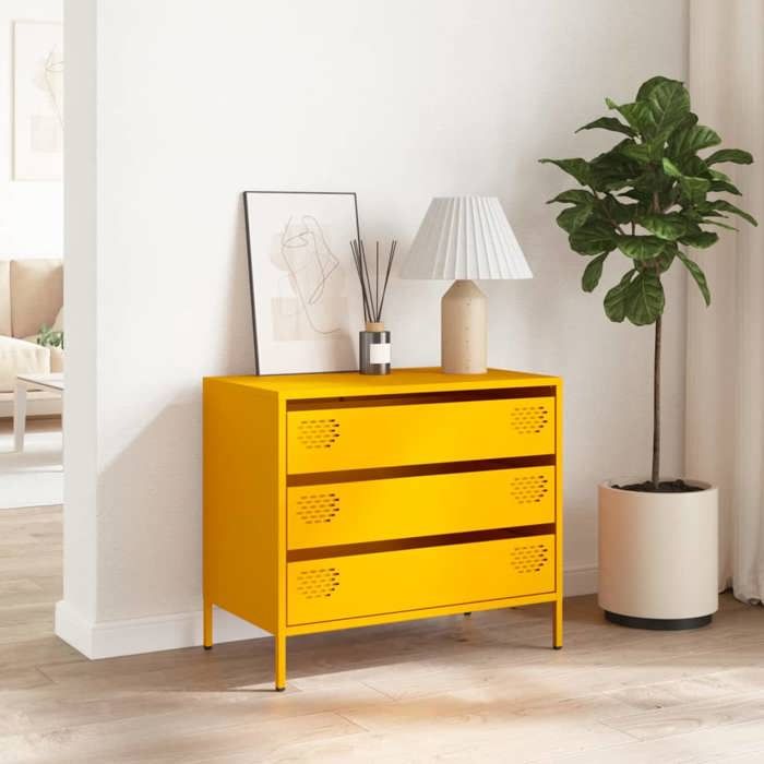 VidaXL Mustard Yellow Buffet 68x39x58.5 Cm Cold-Rolled Steel, Storage Furniture, Kitchen Storage Furniture, Furniture 851295