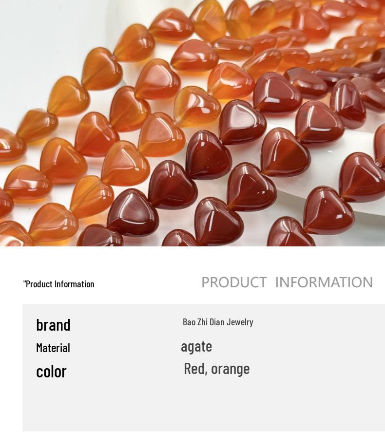 12mm Red Agate Carnelian Heart-Shaped Loose Beads for DIY Bracelets and Accessories