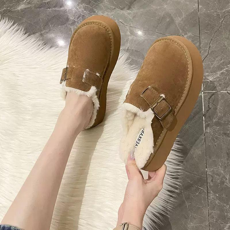 

thick-soled fluffy slippers women s Birkenstocks new winter plush warm Birkenstocks snow boots bag head half slippers 40