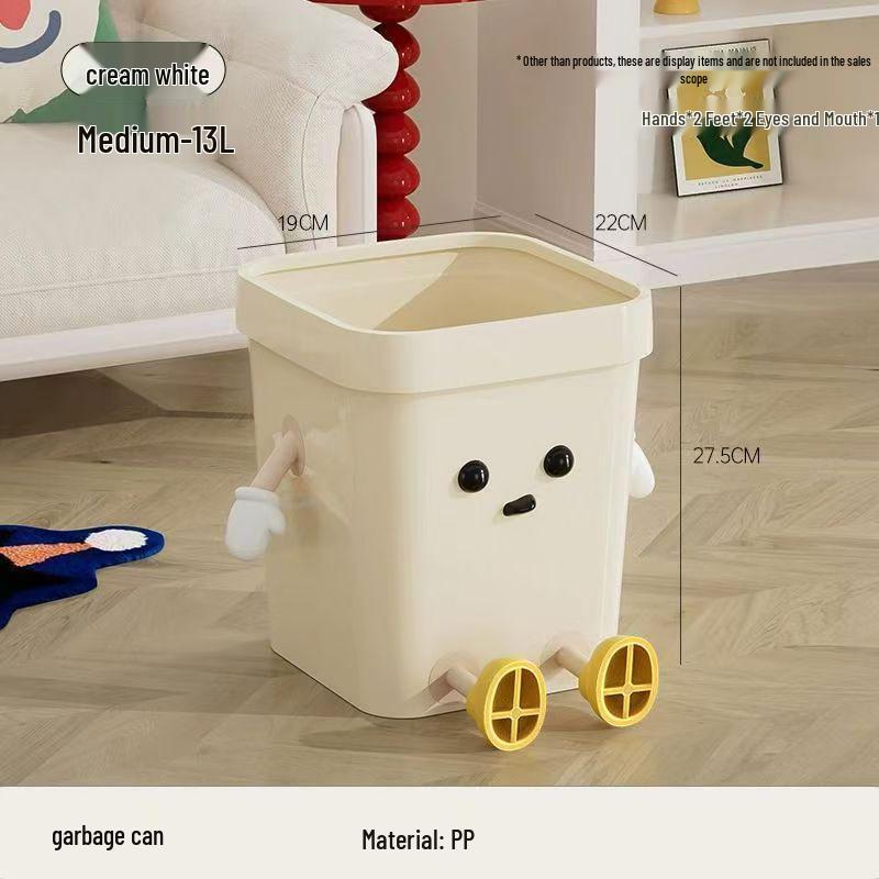 Cute Open-Top Square Trash Can with Press Ring – Large Capacity for Living Room, Bathroom, Kitchen