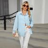 New Women's Casual Loose Long Sleeve Crew Neck Button Solid Color Shirt