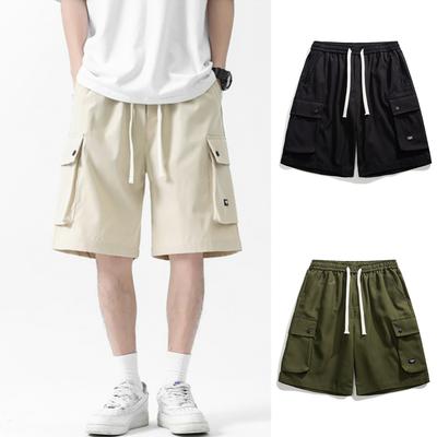 Męskie letnie, cienkie, szybkoschnące, wielokieszeniowe, jednokolorowe spodenki narzędziowe, męskie japońskie, luźne, pięciopunktowe spodnie w dużych rozmiarach