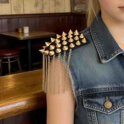 Punk Tassel Epaulet Retro Epaulets Tassel Chain Epaulettes Rivet Shoulder for Uniforms Men Women