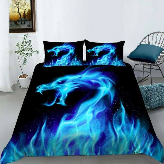 3D Phoenix Flame Bedding Set for Boys and Men Down Duvet Cover Pillowcases 2/3pcs King Queen Double Bed Cover Gift
