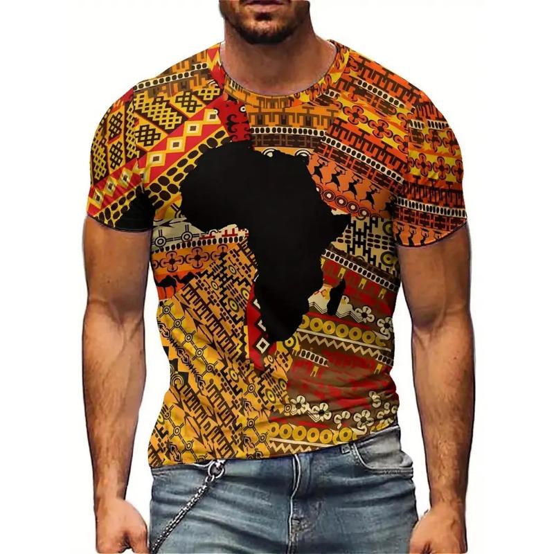 

Мужская яркая футболка с африканским искусством, напечатанная 3D, легкий полиэстер, короткий рукав, круглый вырез, привлекательный геометрический узор, повседневная летняя одежда 6XL