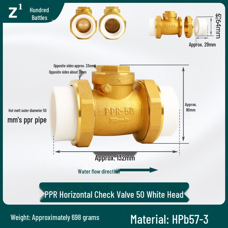 Brass Check Valve: PPR 20 4-point, 25 6-point, 1 Inch 32 Hot Melt Horizontal One-way Anti-backflow Water Pipe.