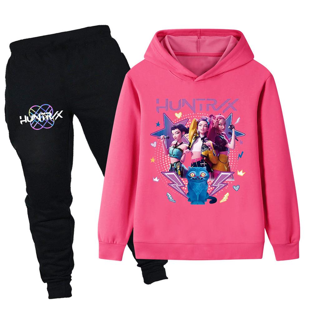PB1216 Kinder Jungen Mädchen Kpop Mira Zoey Rumi Druck Langarm Kapuzenpullover Hose Hosen Kleidersets