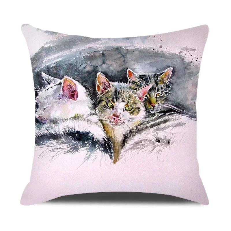 Watercolor Animals Cushion Cover 45X45Cm Cartoon Animals Portrait Printed Throw Pillow Cover Home Decorative Pillowcase For Sofa