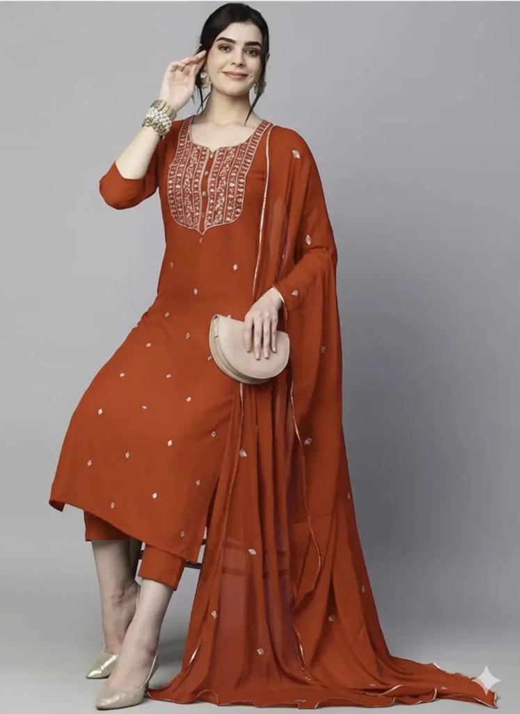 Women Designer Cotton Blend Kurta Pant Dupatta Set Party Wear Top Tunic Kurti Dress