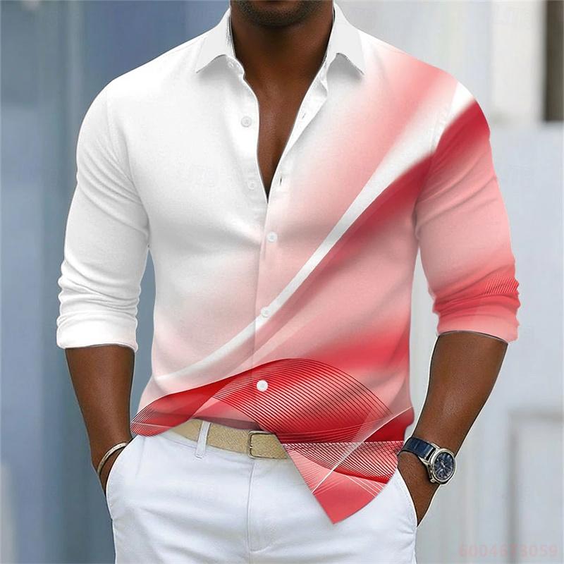 Men's Shirt Gradient Striped Long Sleeved Shirt Casual Business Collar Shirt Spring and Autumn New Trend Men's Top