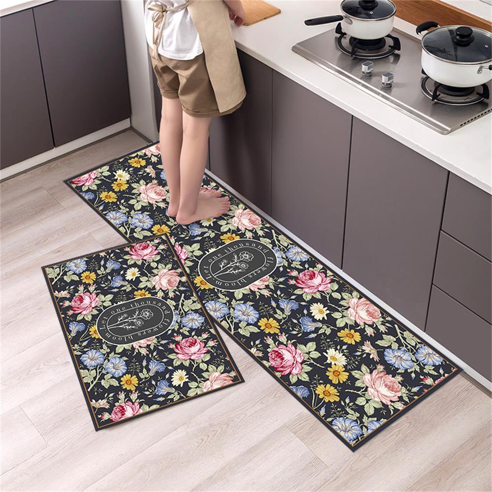 Black White Moroccan Pattern Kitchen Mat Non-Slip Machine Washable Rug Set for Home Decor Anti-Fatigue Floor Mats