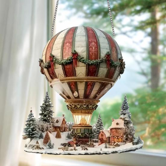 Stained Glass Style Hot Air Balloon Suncatcher 2D Acrylic Window Hanging Ornament for Home Garden Wall Window Decor