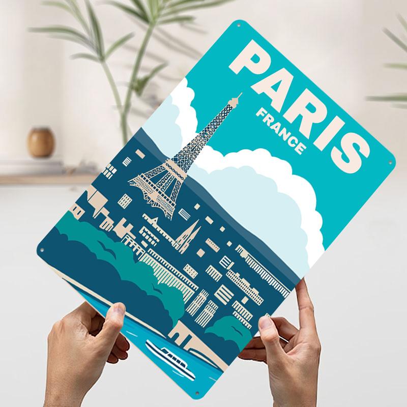 

Paris France Travel Tin Plaque Poster Customized Wall Art Retro Vintage Metal Signs for Man Cave Decoration Living Room Decor 7.9x11.8In(20x30cm)