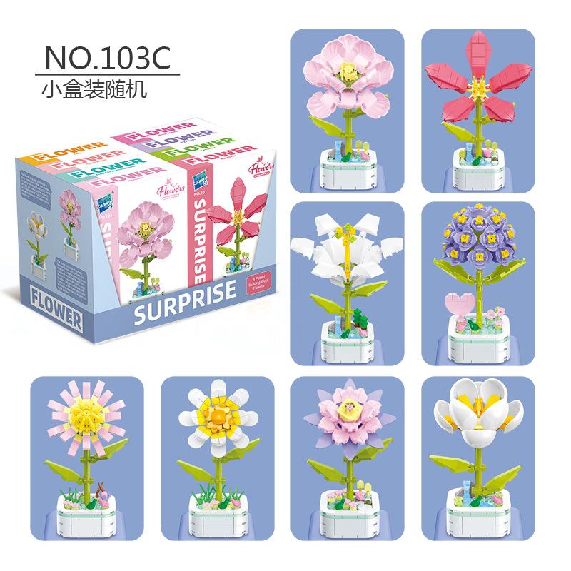 Barnas Pedagogiske Små Partikler Mosaikk Byggekloss Blomstersimulering Peon Rhododendron Kompatibel Med En Høy Byggeklossmodell Leke